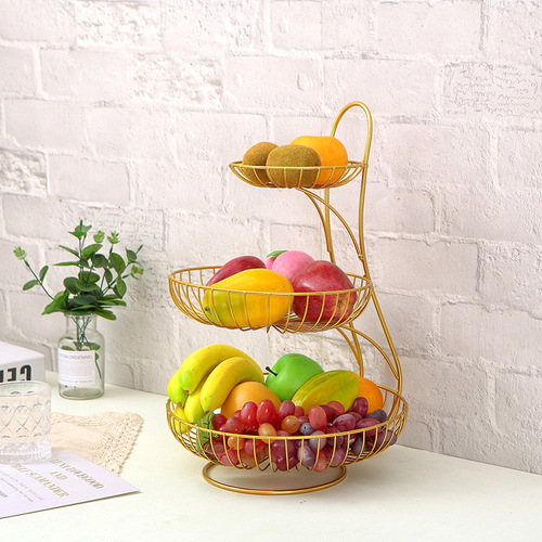ins Nordic style iron three-layer fruit bowl living room desktop light luxury fruit plate coffee table multi-layer snack plate fruit basket