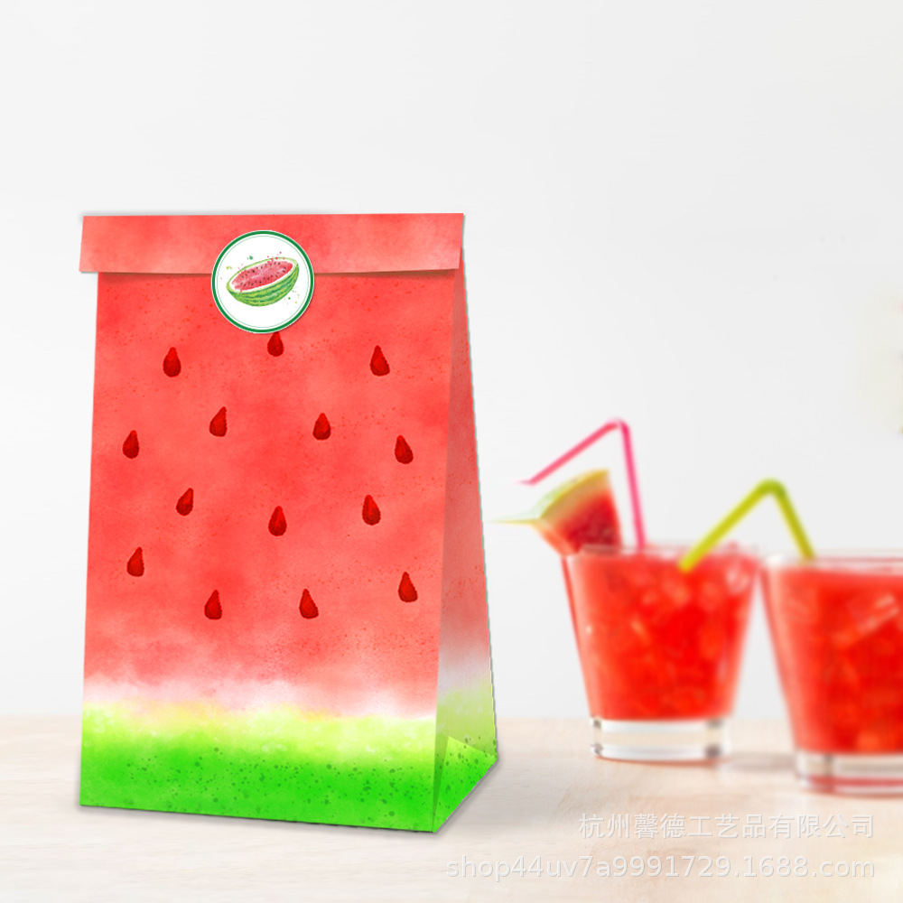 Bolsa de papel LB029 para Amazon y eBay, bolsa de fiesta con diseño de sandía, bolsa de regalo de cumpleaños, bolsa de dulces, bolsa de regalo para días festivos