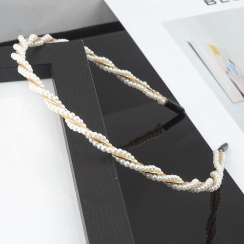 Pearl Hair Band Bridal Hair Accessory Hand-woven Pearl Knotting Braided Butterfly Knot Crown Hair Pin for Women Hair Accessory Wholesale
