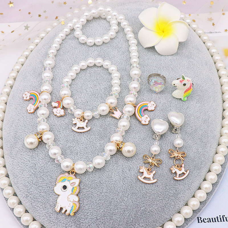 Estilo coreano collar de perlas para niños pulsera traje collar de unicornio accesorios de bebé para niñas Collar para niños al por mayor