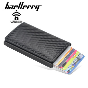 baellerry plaid card bag men's European and American metal aluminum box automatic elastic card holder women's RFID men's wallet