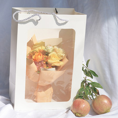Wholesale INS transparent display window tote bag bouquet packaging bag flower tote bag window gift bag brown kraft paper bag