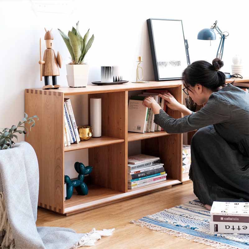 Narrow Solid Wood Lattice Cabinet, Floor-Standing Bookshelf, Bookcase, Nordic Storage Cabinet, Minimalist Home Use for Living Room and Children's Room