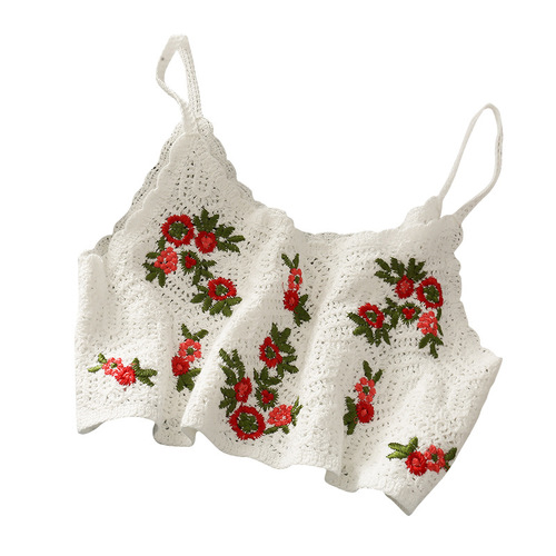 Retro crochet lace embroidery spaghetti strap top, slimming student camisole, can be worn outside, vacation beach camisole.