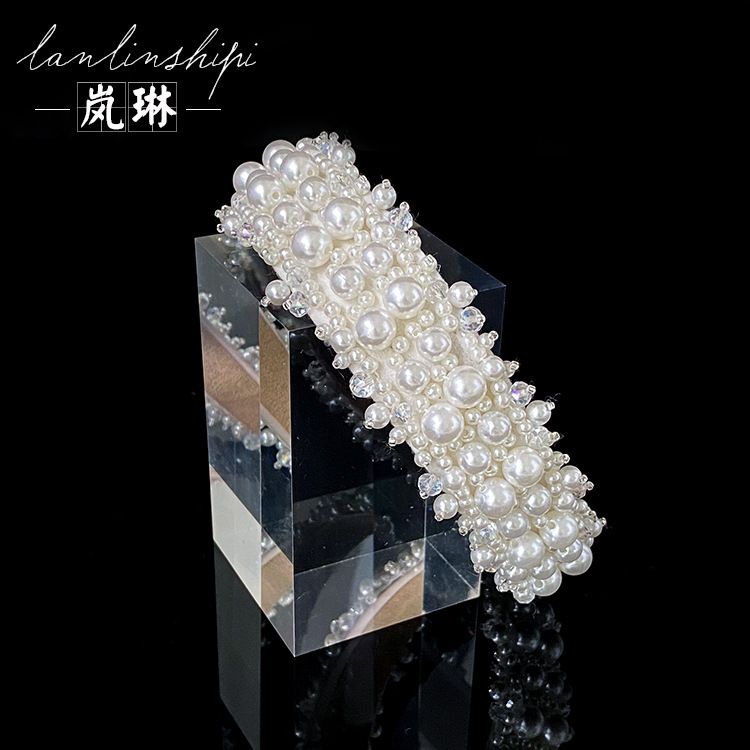 Accesorios para el cabello nupcial elegante estilo tocado accesorios para el vestido de novia simple foto del todo partido diadema de perlas cosidas a mano europeas y americanas