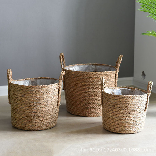 Nordic flower pots, straw flower pots, seagrass potted flower baskets, woven baskets, handmade flower pots, bamboo woven rattan baskets, plants