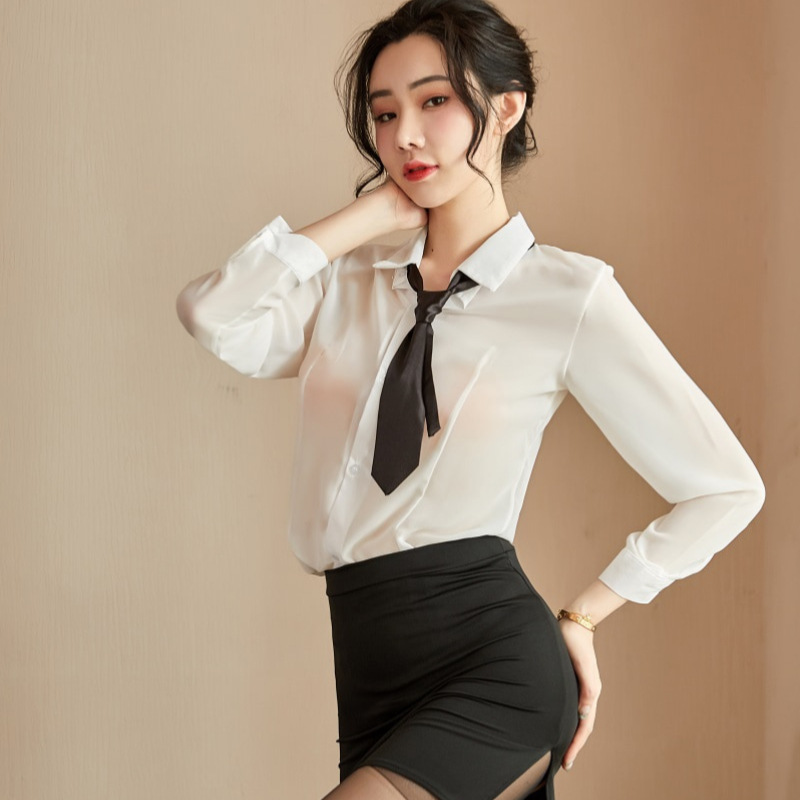Sexy Underwear Sexy Perspective Long Sleeve Shirt Hot Wrap Hip Skirt Temptation Secretary Business Wear