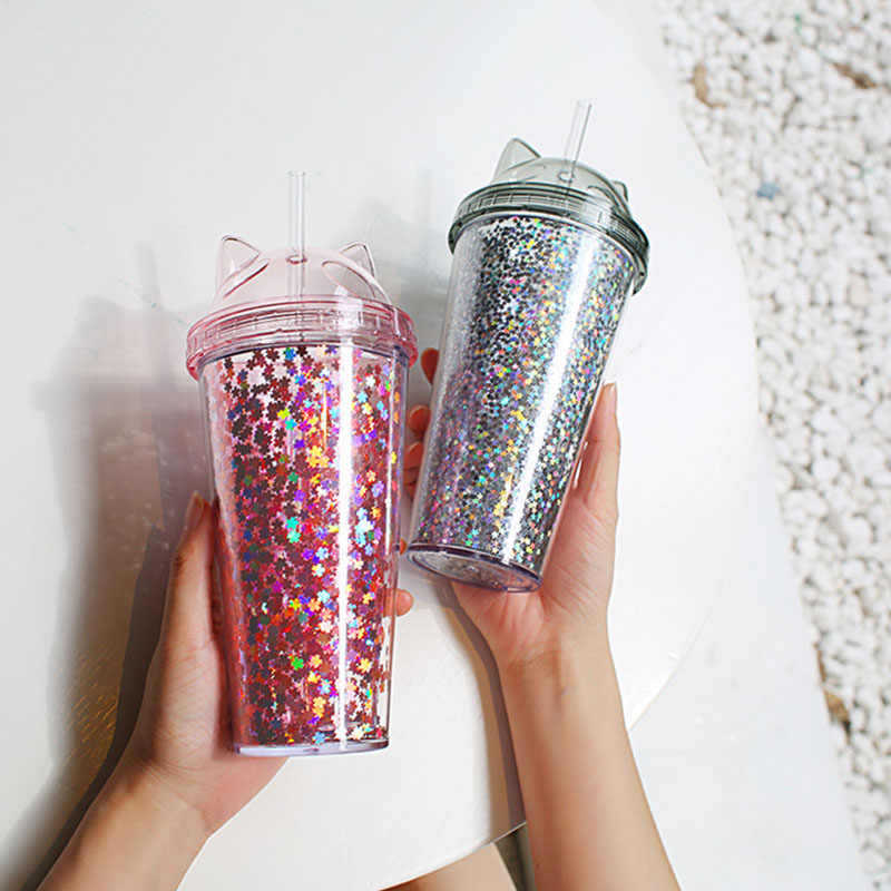 La imagen se puede fijar oreja de gato flash de película de doble capa taza