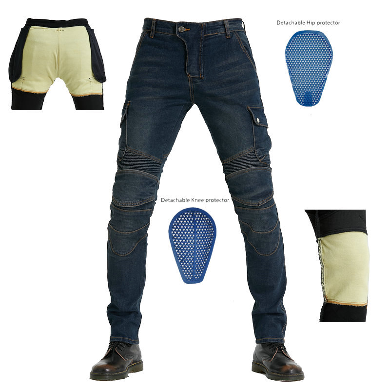 Pantalones vaqueros de la motocicleta hombres off-road camuflaje multi-bolsa overoles Kevlar máquina Shatter crianza Pantalones