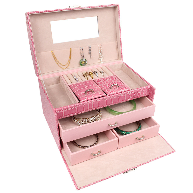 翻盖抽屉首饰箱耳环戒指手镯收纳箱饰品盒批发首饰盒饰品收纳木质