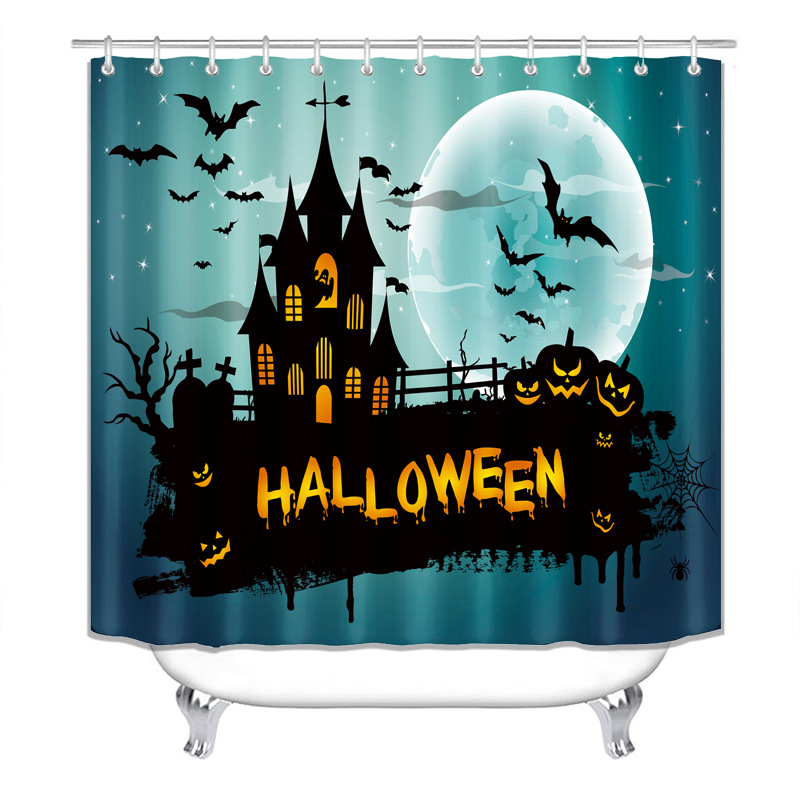 Transfronteriza caliente Impresión digital impermeable poliéster Halloween baño partición ducha cortina fábrica suministro directo Cortina de ducha al por mayor