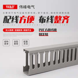 直供PVC阻燃行线槽 100x40阻燃方形塑料行线槽 灰色齿形开口走线