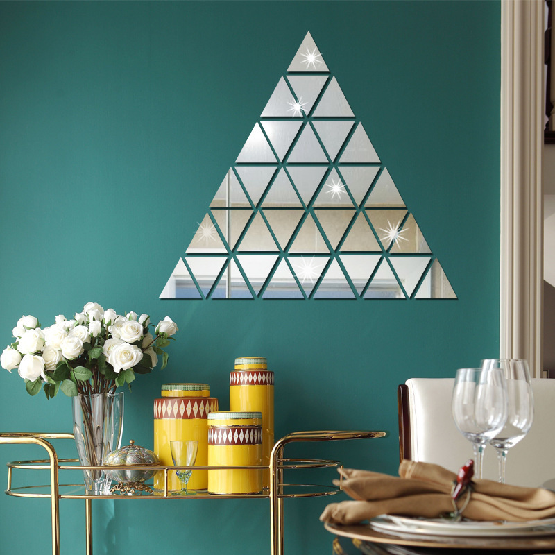 Espelho acrílico 3D autoadesivo, à prova d'água, triangular, para quarto, sala de estar, dormitório, adesivos decorativos de parede para casa._voghion.com