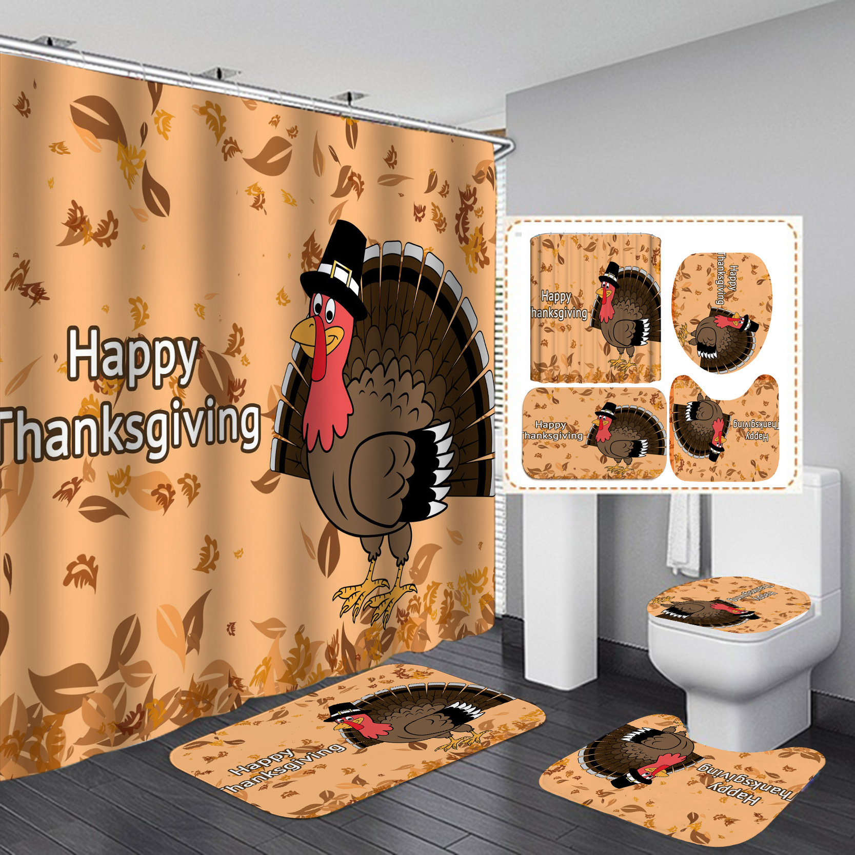 Amazon e-commerce HD Baño de impresión digital Cortina de ducha de Halloween Baño de hotel Cortina de ducha de separación húmeda y seca