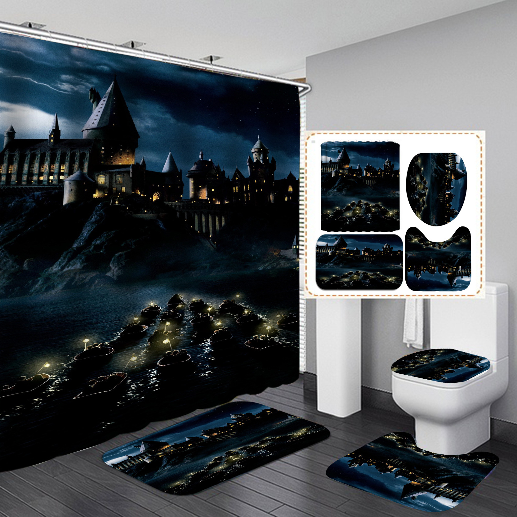 Amazon e-commerce HD Baño de impresión digital Cortina de ducha de Halloween Baño de hotel Cortina de ducha de separación húmeda y seca