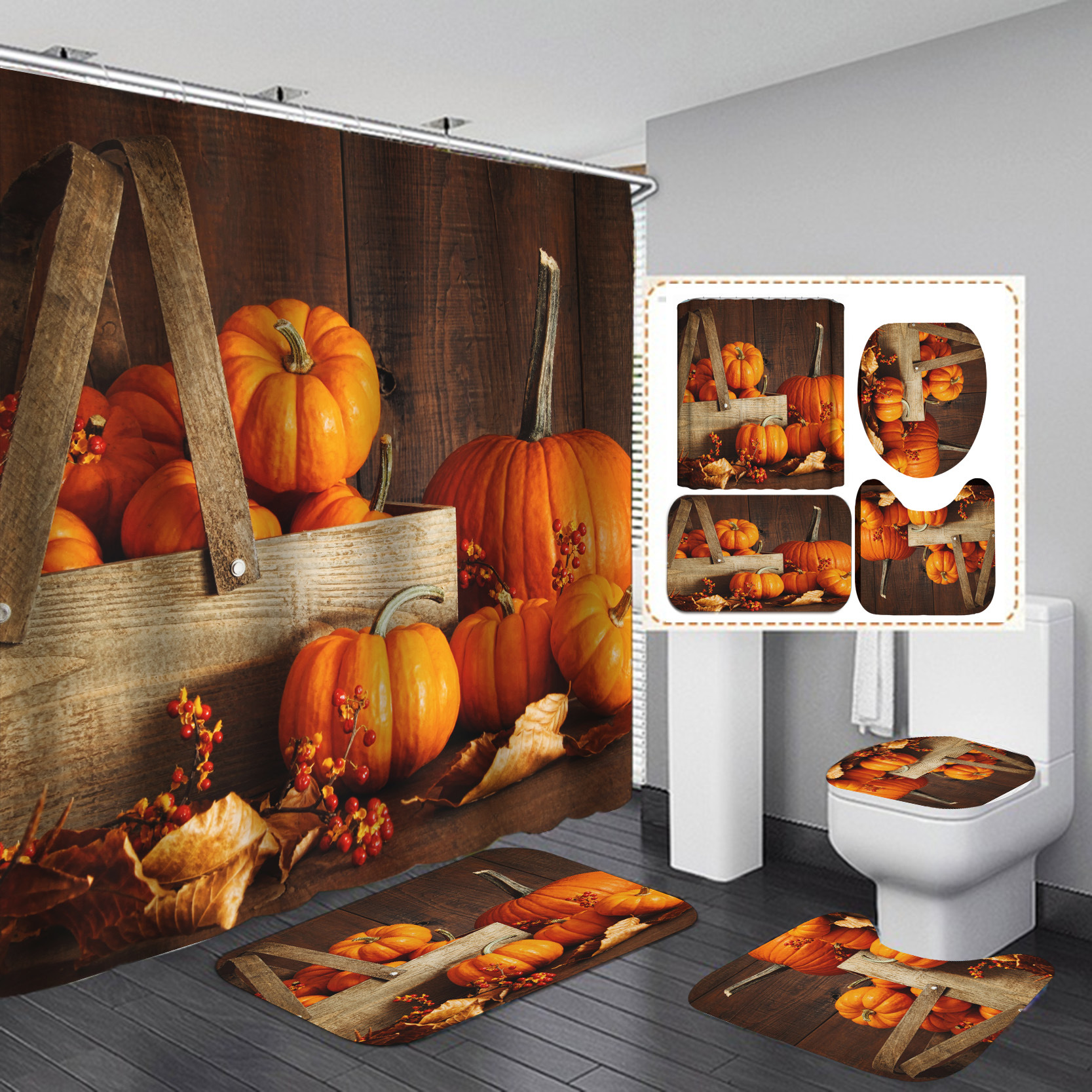 Amazon e-commerce HD Baño de impresión digital Cortina de ducha de Halloween Baño de hotel Cortina de ducha de separación húmeda y seca