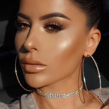 金银色欧美大耳圈 水钻爪链耳环 欧美夸张圆圈饰品耳饰女 F5620