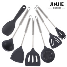 厂家直销硅胶7件套不粘锅厨房不锈钢硅胶耐高温烹饪厨具套装