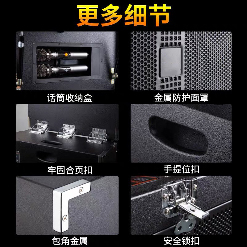 Altavoz móvil de escenario rural con subwoofer de 15 pulgadas con batería activa más 2 audio combinado de 10 pulgadas