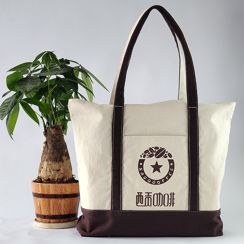 厂家单肩批发时尚棉布袋帆布包拼接拉链礼品手提帆布袋定制logo