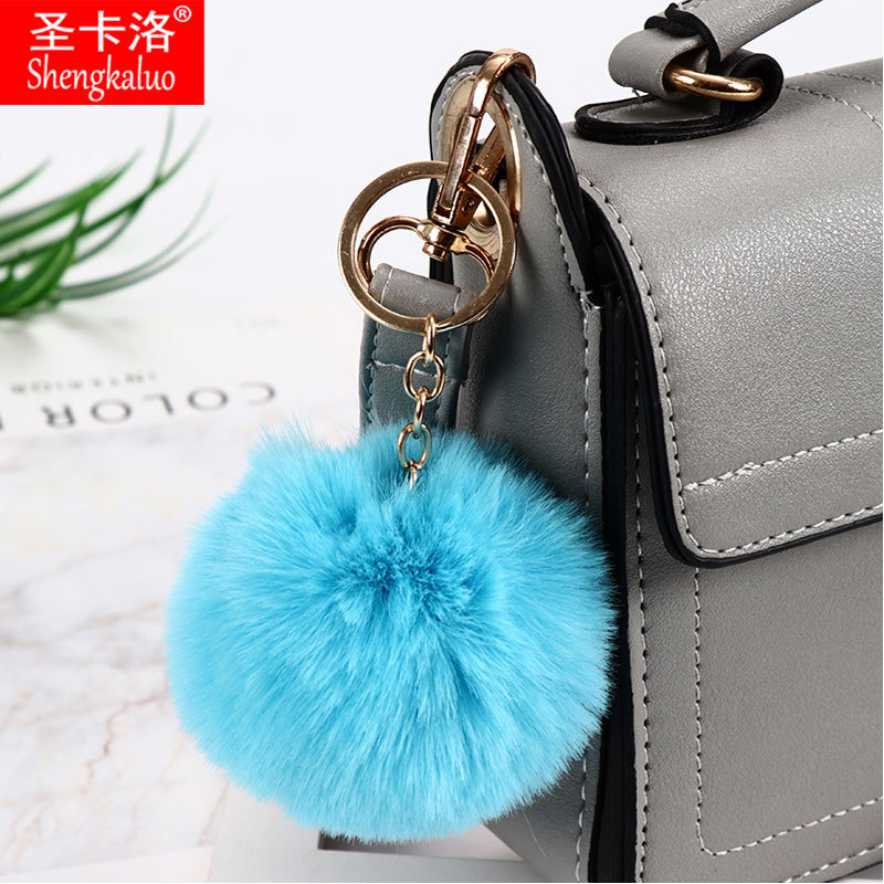 Elemento verde colgante cuerda llavero de peluche de piel artificial bolsa de lana corta colgante damas colgando bolsa accesorios al por mayor