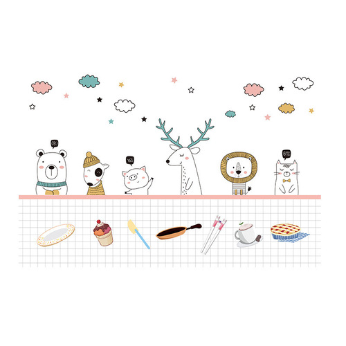 New kitchen stove oil-proof stickers, high temperature resistant cartoon animals and plants, self-adhesive waterproof oil smoke wall stickers, easy to tear