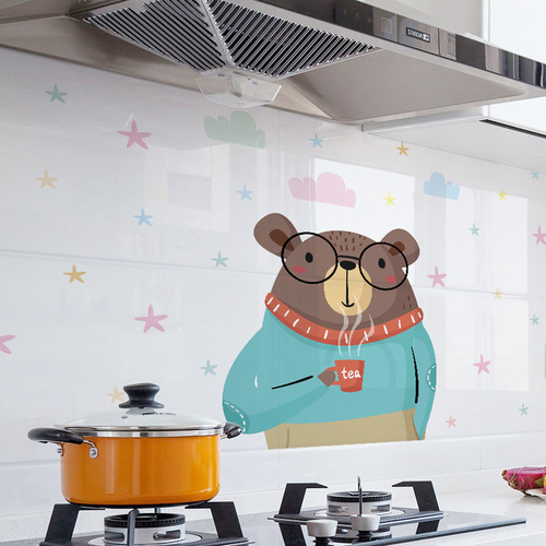 New kitchen stove oil-proof stickers, high temperature resistant cartoon animals and plants, self-adhesive waterproof oil smoke wall stickers, easy to tear
