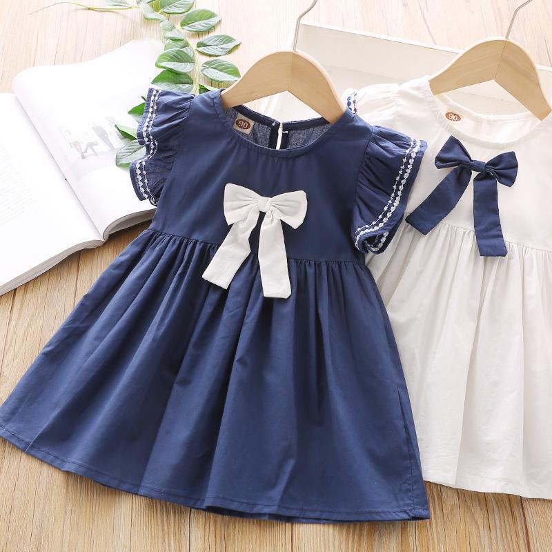 Girls' New Year's Greeting Dress 2025 New Style for Young Children, Spring Festival Children's Embroidered Short-Sleeved A-Line Dress