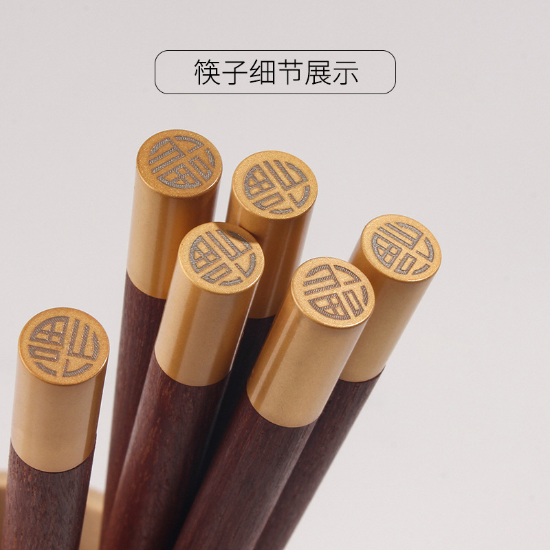 En stock palillos cuchara vajilla caja de regalo traje de ala de pollo palillos de madera cuchara de acero inoxidable conjunto LOGO tallado al por mayor