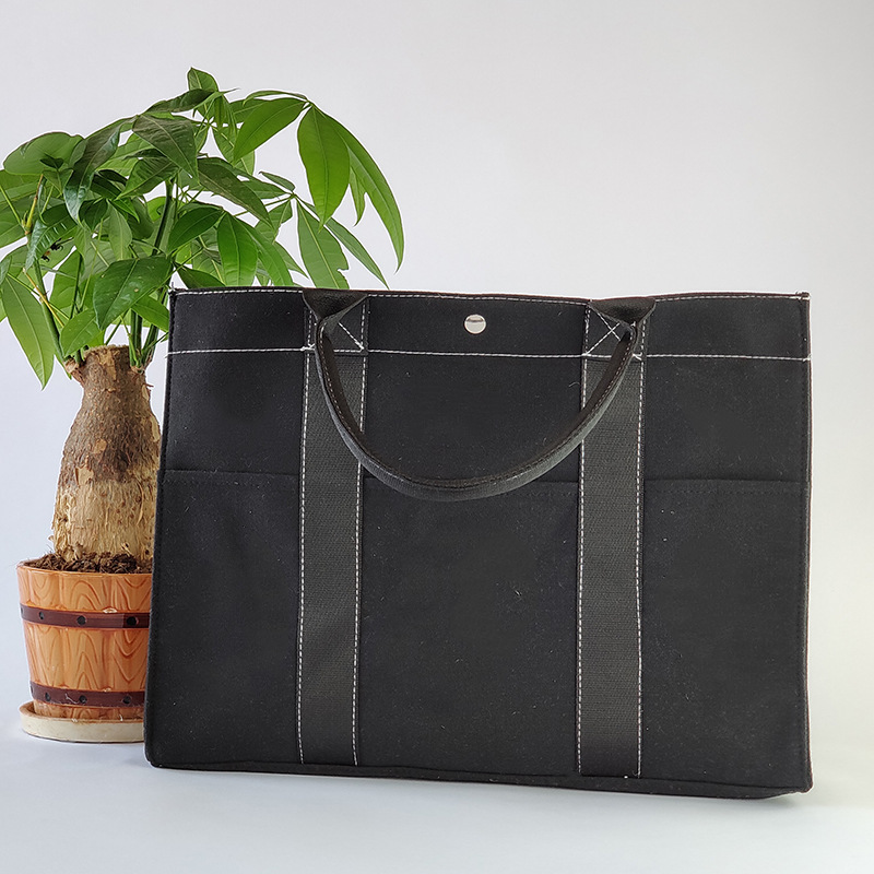 文艺黑色棉帆布手提包新款时尚帆布休闲包手提文件袋棉帆布礼品袋