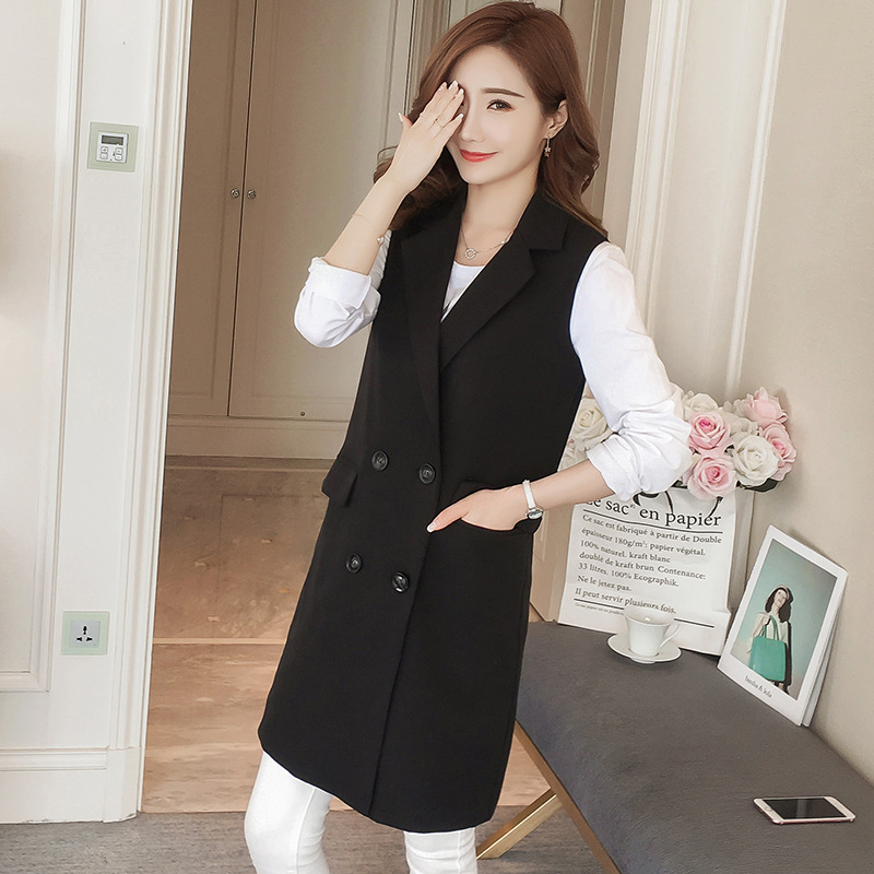 Chaleco de las mujeres MEDIADOS DE-longitud otoño estilo coreano 2024 nueva primavera y otoño traje negro chaleco sin mangas abrigo Chaleco de las mujeres