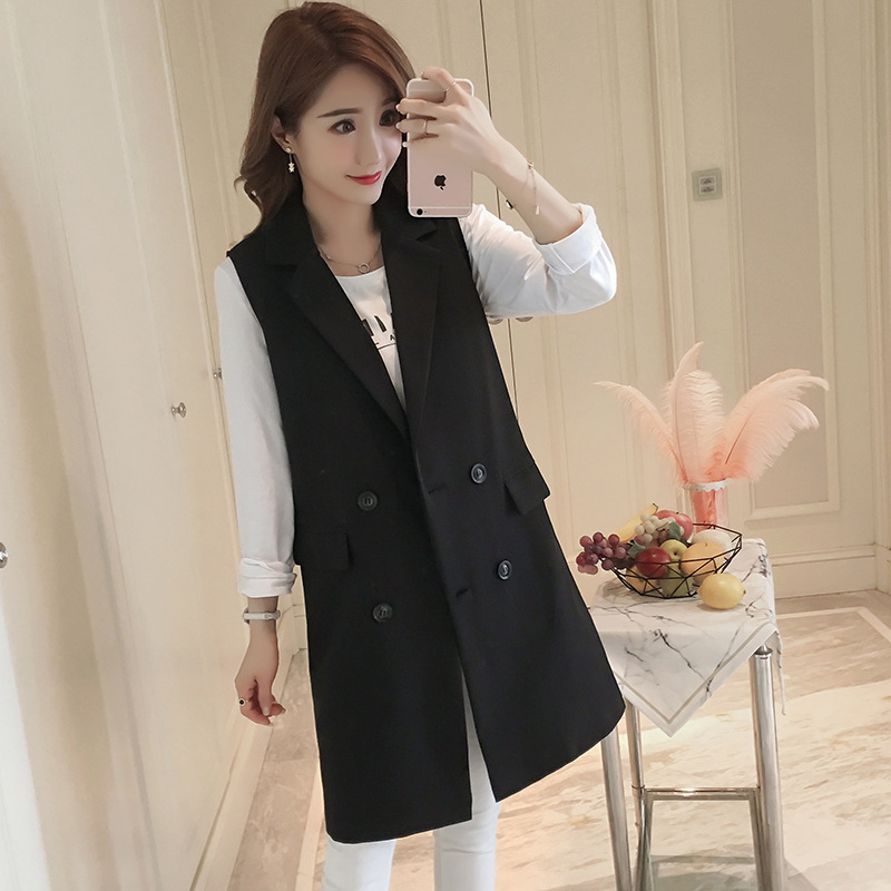Chaleco de las mujeres MEDIADOS DE-longitud otoño estilo coreano 2024 nueva primavera y otoño traje negro chaleco sin mangas abrigo Chaleco de las mujeres