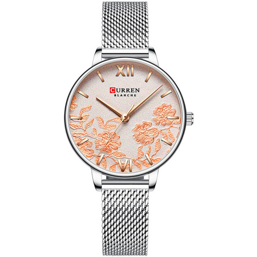 CURREN/Carren 9065 Waterproof Women's Watch with Small Dial, Mesh Pattern Round Women's Watch