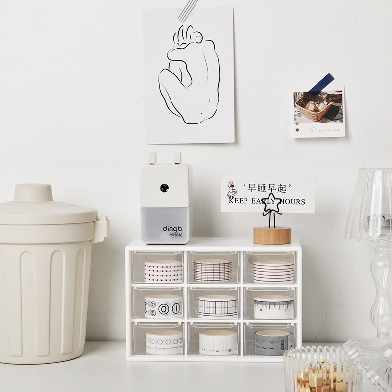 Cajón transparente personalizado JiugongGe estudiantes cosméticos accesorios estantes cinta pequeña caja de almacenamiento almacenamiento