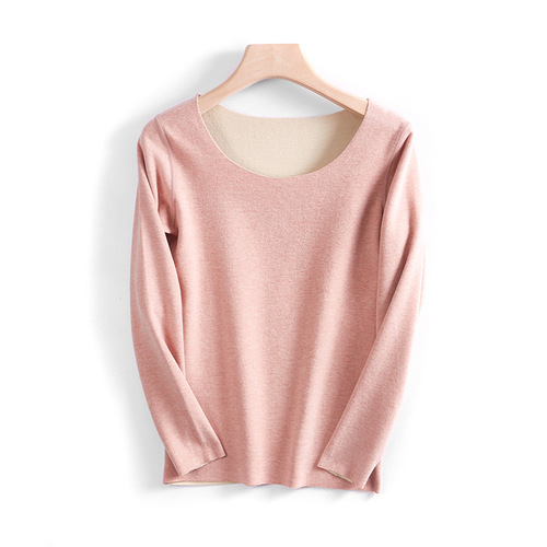  Autumn and Winter New Silk Velvet Thermal Underwear Women's Seamless Heating Bottoming Shirt Long Sleeves T-shirt Top