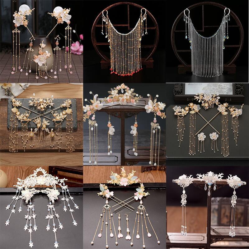 headdress for han chinese clothing full set chinese bride xiuhe tassel buyao antique hair accessories girl‘s adult hair clasp suit