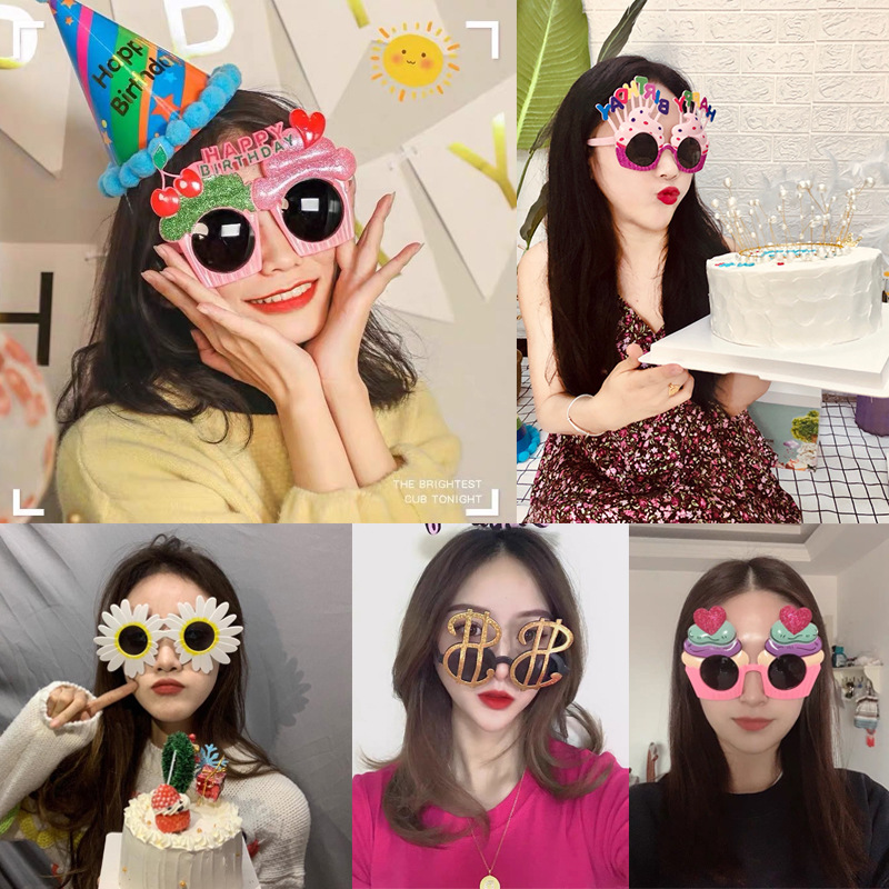 Net red ins birthday cake dress up photo glasses party supplies atmosphere decoration funny birthday glasses wholesale