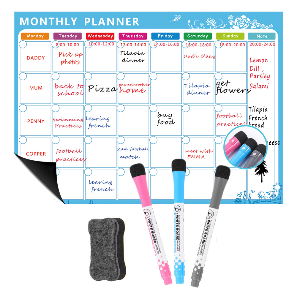 Erasable Month Week Schedule Magnetic Calendar Dry Erasable Board Refrigerator Sticker Message Display Board Magnetic Soft Whiteboard
