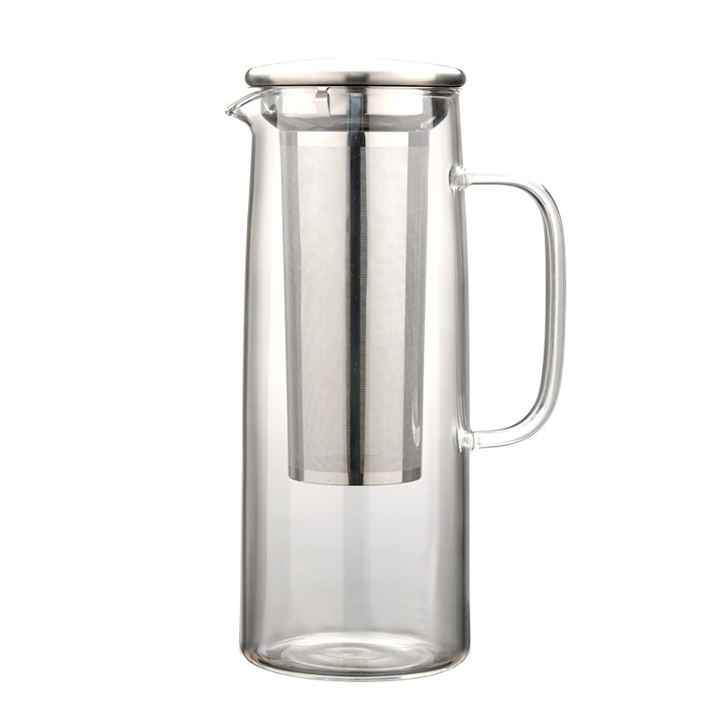 Factory supply hot and cold resistant glass coffee cold extraction pot stainless steel large filter 1300 ml coffee pot hand brewing pot
