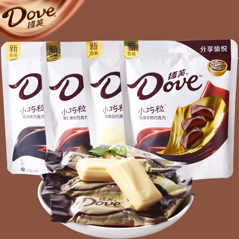 Плиточный мелкий шоколад (Dove) 84 г, пакет — шелковистый молочный и ассорти (сливочный, тёмный, фундук)