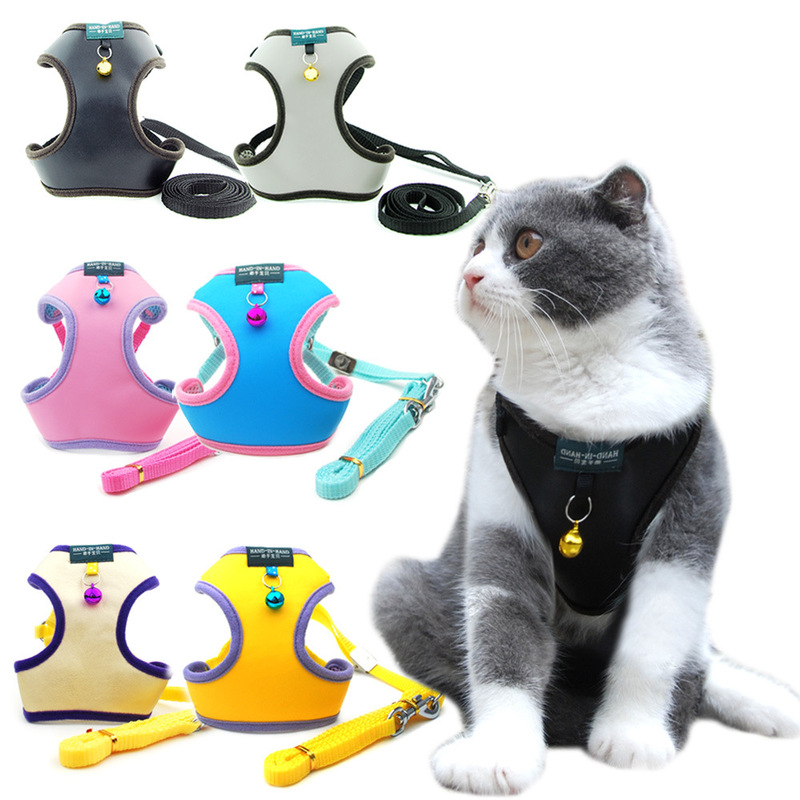 Cat Bellyband Body Protection with Bell Vest Style Pu Soft Leather Stain-Resistant Leash Cat and Dog Harness