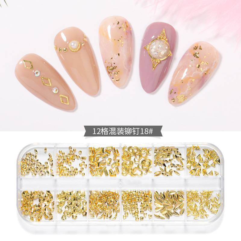 Nuevo estilo clavo remache joyería caja larga mixta japonés clavo Rosa oro metal estrella Luna hueco parche de uñas image 3