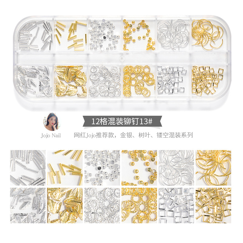 Nuevo estilo clavo remache joyería caja larga mixta japonés clavo Rosa oro metal estrella Luna hueco parche de uñas image 11