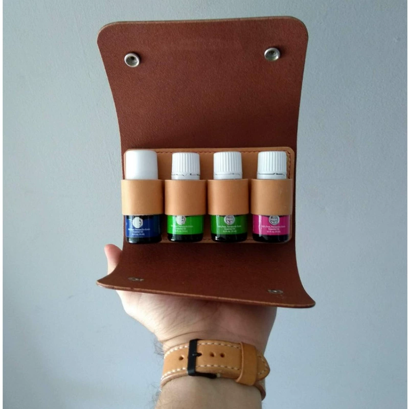 Кожаный чехол для флакона духов, складной портативный маленький флакон с лекарствами, защитный чехол, ящик для хранения образцов эфирного масла