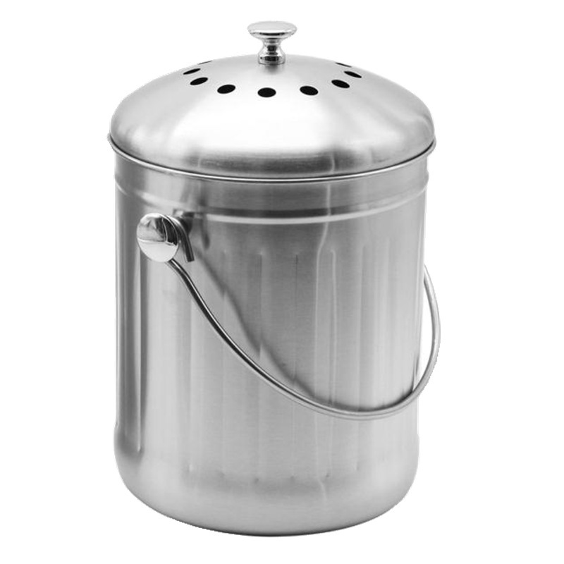 Kitchen 5L Embossed Stainless Steel Recycling Bin Household Storage Food Waste Bin Compost Bin with Lid Fruit Peel Trash Can Home Use
