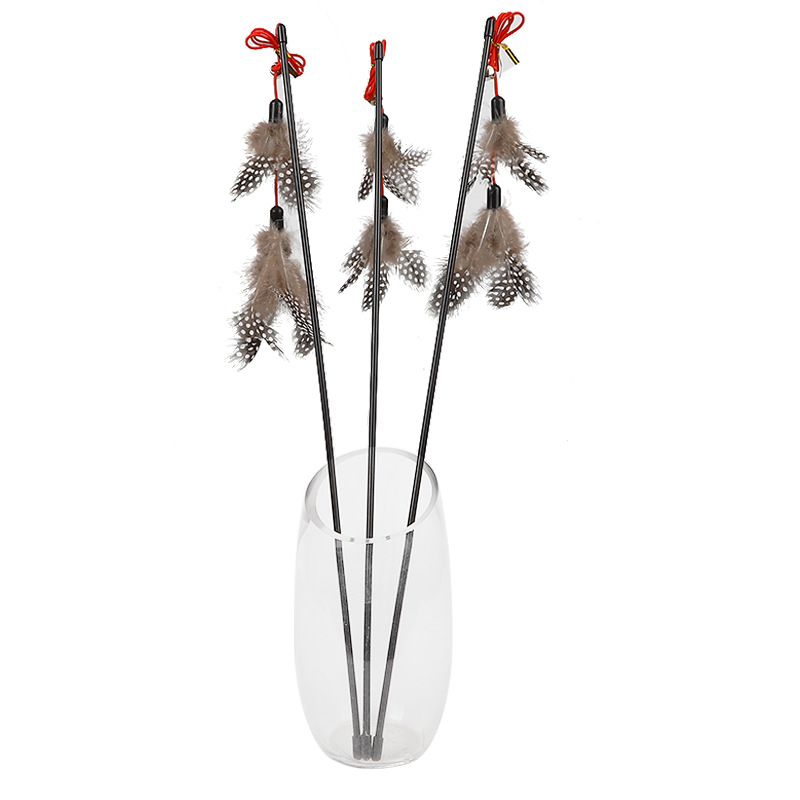 Con cuentas de Polka Dot pluma Negro Varilla divertido gato palo al por mayor elástico divertido gato Varilla de plástico gato juguete interactivo suministros para mascotas