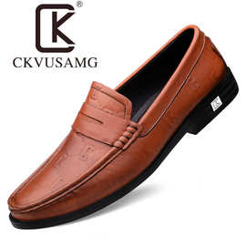 CKVUSAMG品牌旗舰正品休闲男士透气头层牛皮正装商务皮鞋冬季加绒