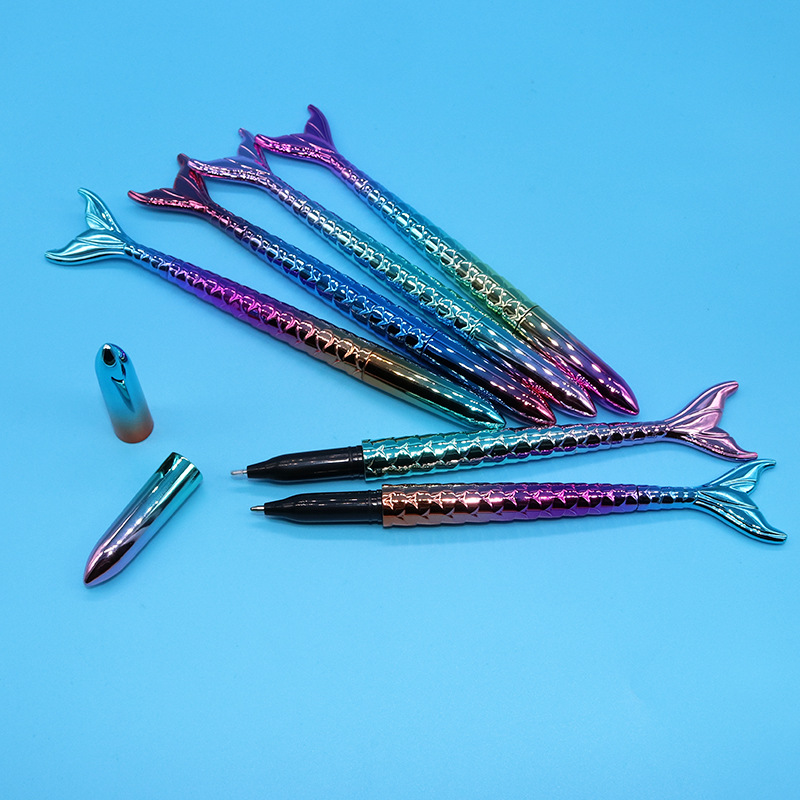 Creativo lindo dibujos animados sirena forma regalo bolígrafo UV gradiente color fishtail firma gel pluma