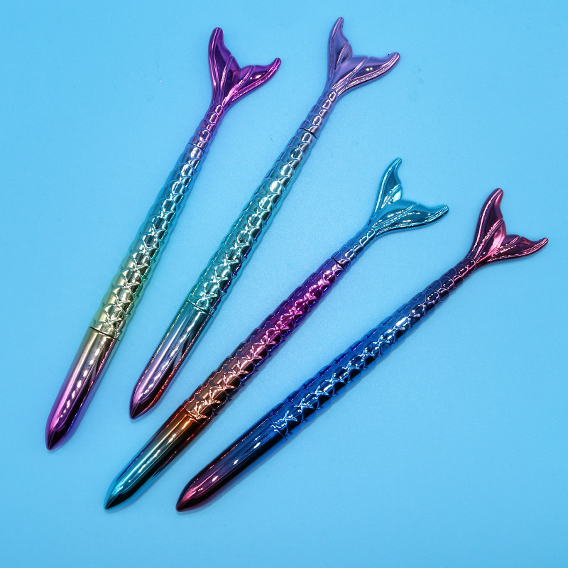 Creativo lindo dibujos animados sirena forma regalo bolígrafo UV gradiente color fishtail firma gel pluma