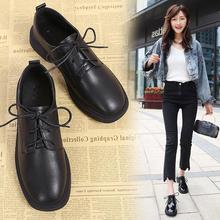2025年新款春休闲软皮软底黑色乐福鞋女系带英伦学院风小皮鞋女